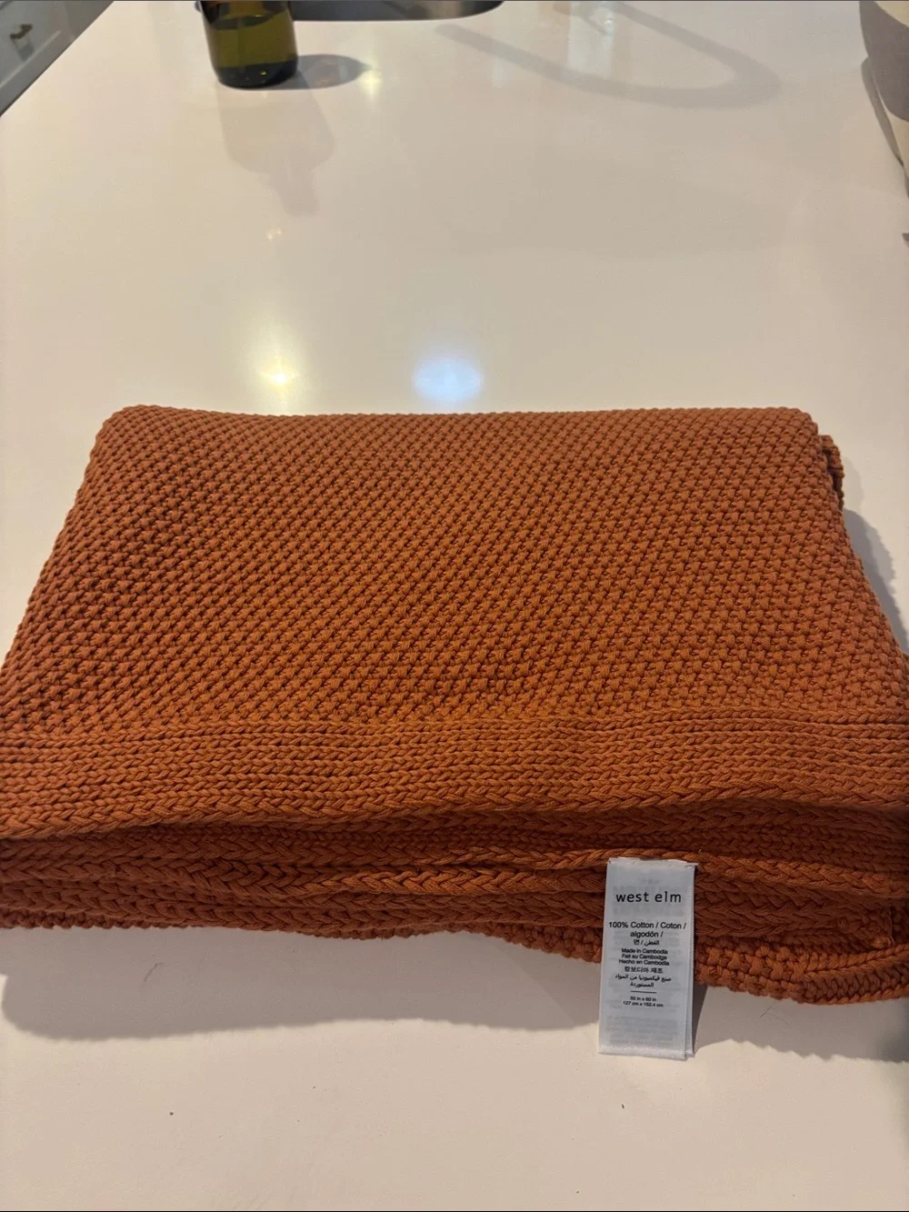 West Elm Cotton Knit Throw Blanket- Copper Rust